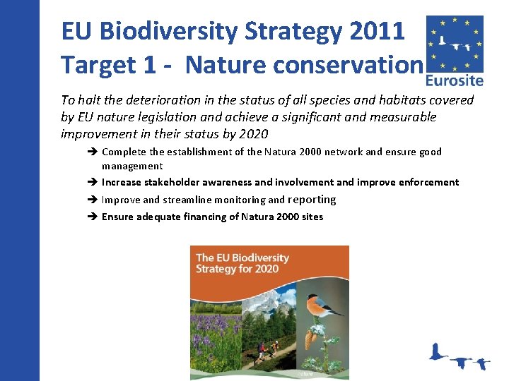 EU Biodiversity Strategy 2011 Target 1 - Nature conservation To halt the deterioration in