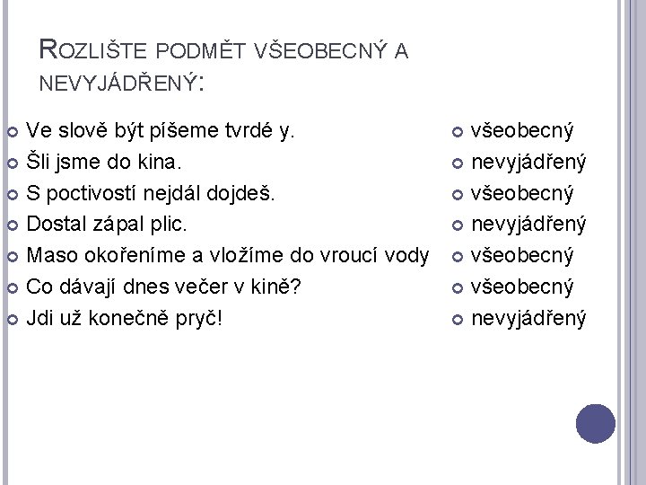 ROZLIŠTE PODMĚT VŠEOBECNÝ A NEVYJÁDŘENÝ: Ve slově být píšeme tvrdé y. Šli jsme do