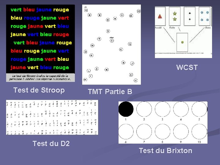 WCST Test de Stroop Test du D 2 TMT Partie B Test du Brixton