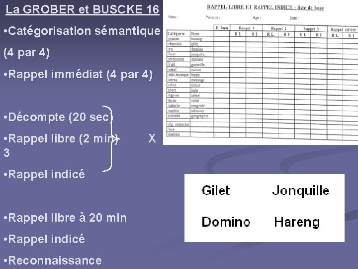 La GROBER et BUSCKE 16 • Catégorisation sémantique (4 par 4) • Rappel immédiat La GROBER et BUSCKE 16 • Catégorisation sémantique (4 par 4) • Rappel immédiat