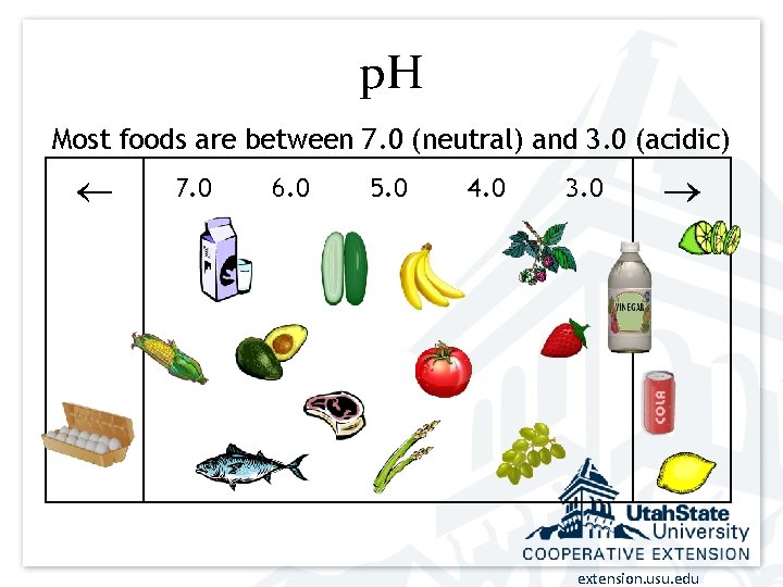 p. H Most foods are between 7. 0 (neutral) and 3. 0 (acidic) 7.