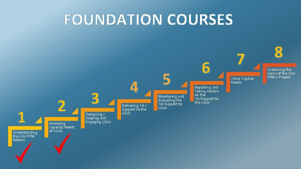 FOUNDATION COURSES 1 Understanding the LGU PFM Reform 2 Assessing Capacity Needs of LGUs