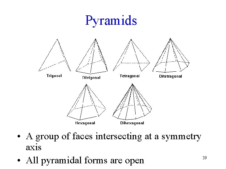 Pyramids • A group of faces intersecting at a symmetry axis 39 • All