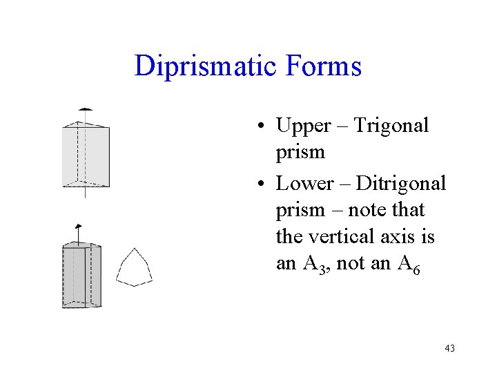 Diprismatic Forms • Upper – Trigonal prism • Lower – Ditrigonal prism – note