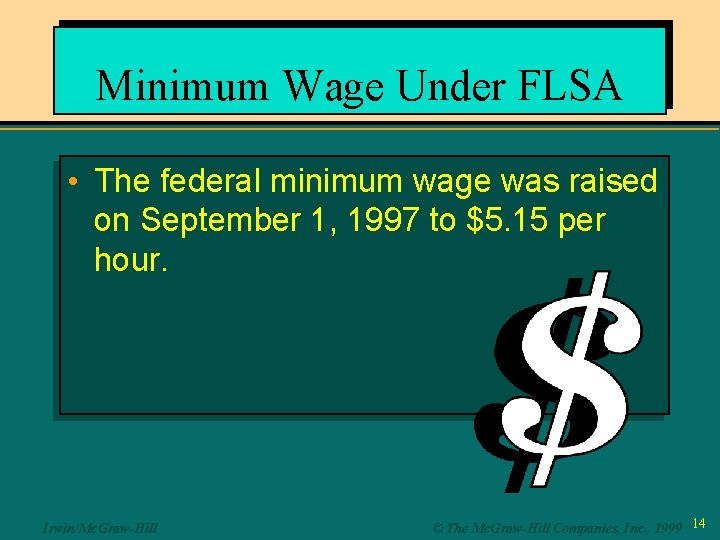 Minimum Wage Under FLSA • The federal minimum wage was raised on September 1,