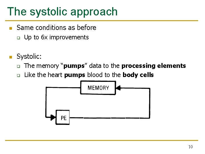 The systolic approach n Same conditions as before q n Up to 6 x