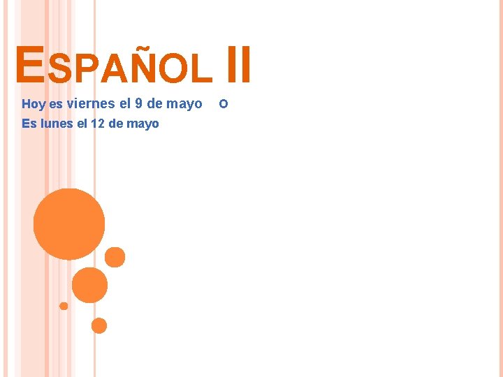 ESPAÑOL II Hoy es viernes el 9 de mayo Es lunes el 12 de