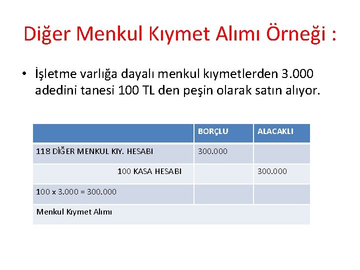 Diğer Menkul Kıymet Alımı Örneği : • İşletme varlığa dayalı menkul kıymetlerden 3. 000