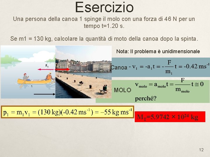 Esercizio Una persona della canoa 1 spinge il molo con una forza di 46 Esercizio Una persona della canoa 1 spinge il molo con una forza di 46