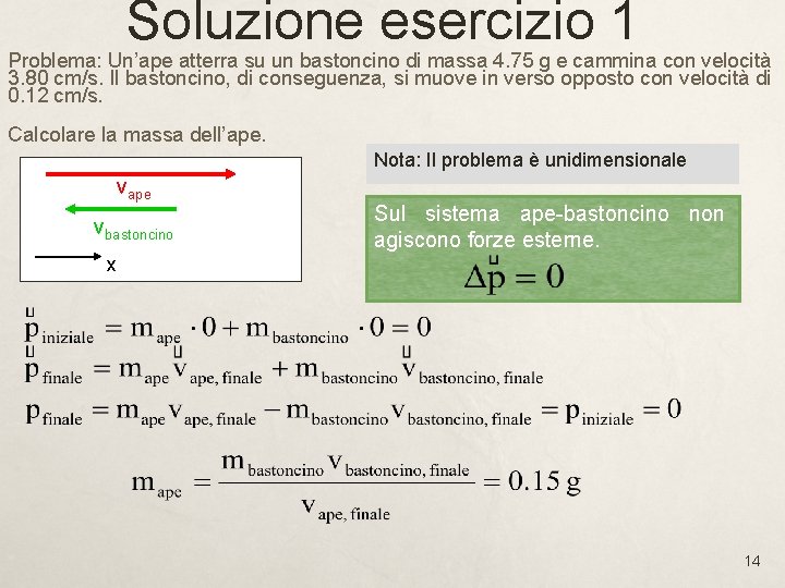 Soluzione esercizio 1 Problema: Un’ape atterra su un bastoncino di massa 4. 75 g Soluzione esercizio 1 Problema: Un’ape atterra su un bastoncino di massa 4. 75 g