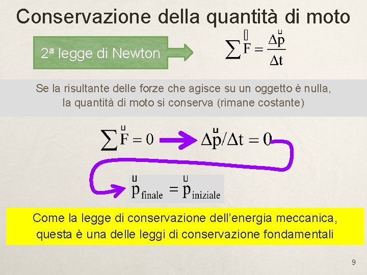 Conservazione della quantità di moto 2 a legge di Newton Se la risultante delle Conservazione della quantità di moto 2 a legge di Newton Se la risultante delle