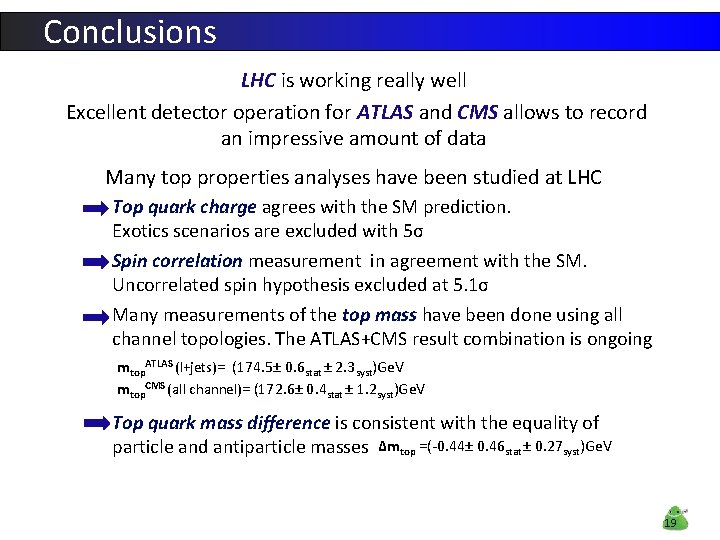 Conclusions LHC is working really well Excellent detector operation for ATLAS and CMS allows