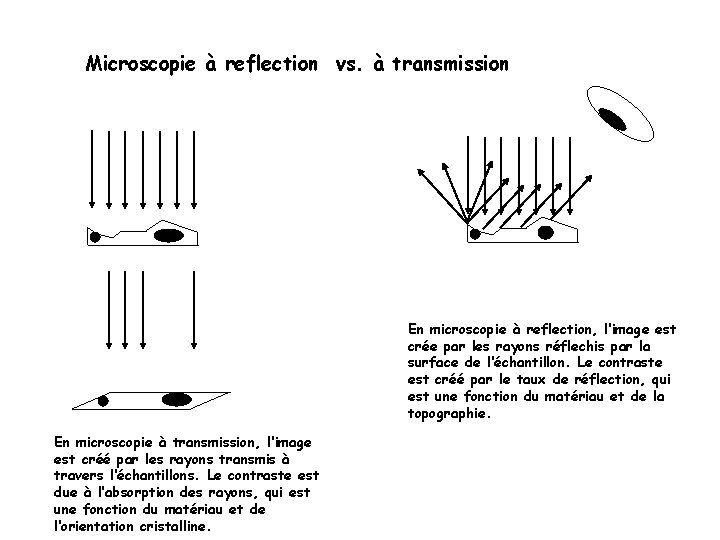 Microscopie à reflection vs. à transmission En microscopie à reflection, l‘image est crée par