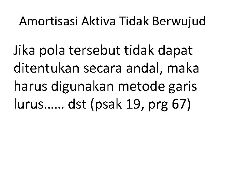 Amortisasi Aktiva Tidak Berwujud Jika pola tersebut tidak dapat ditentukan secara andal, maka harus Amortisasi Aktiva Tidak Berwujud Jika pola tersebut tidak dapat ditentukan secara andal, maka harus
