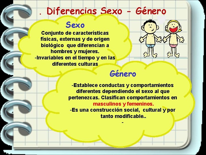 . Diferencias Sexo - Género Sexo Conjunto de características físicas, externas y de origen