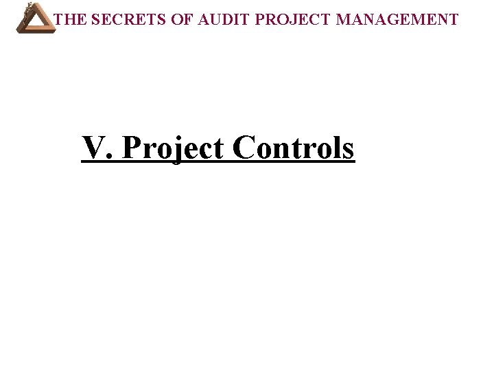 THE SECRETS OF AUDIT PROJECT MANAGEMENT V. Project Controls • VII. Resources Your audit