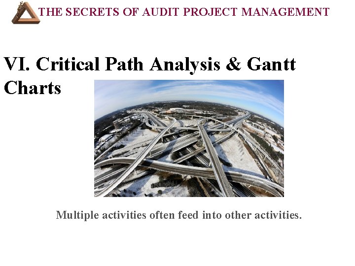 THE SECRETS OF AUDIT PROJECT MANAGEMENT COURSE OUTLINE (Cont’d): VI. Critical Path Analysis &