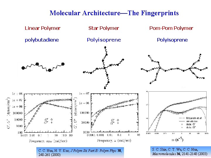 Molecular Architecture—The Fingerprints Linear Polymer Star Polymer Pom-Pom Polymer polybutadiene Polyisoprene C. C. Hua,