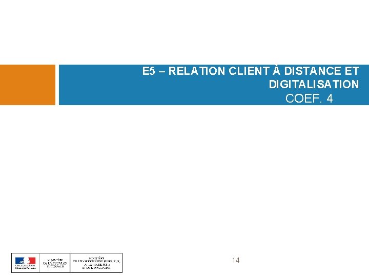 E 5 – RELATION CLIENT À DISTANCE ET DIGITALISATION COEF. 4 14 