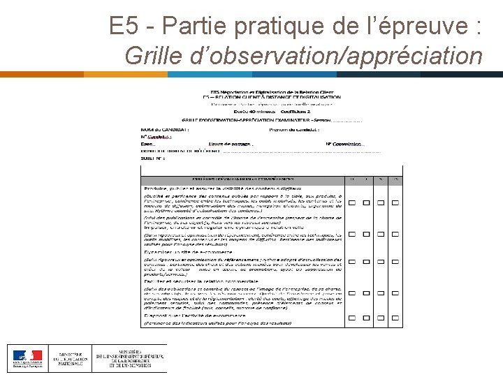 E 5 - Partie pratique de l’épreuve : Grille d’observation/appréciation 