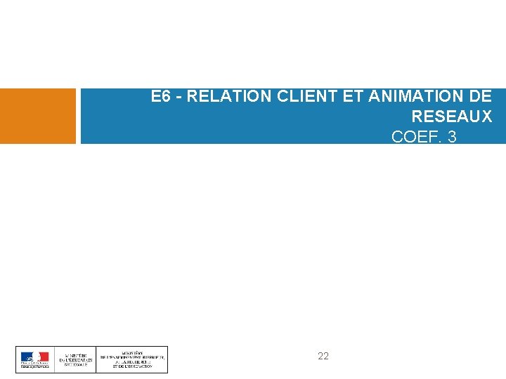 E 6 - RELATION CLIENT ET ANIMATION DE RESEAUX COEF. 3 22 