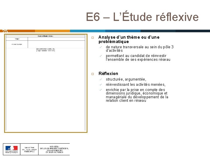 E 6 – L’Étude réflexive 25 Analyse d’un thème ou d’une problématique ü ü