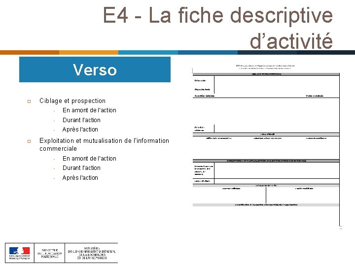 E 4 - La fiche descriptive d’activité Verso Ciblage et prospection - En amont