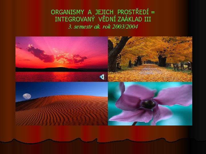 ORGANISMY A JEJICH PROSTŘEDÍ = INTEGROVANÝ VĚDNÍ ZAÁKLAD III 3. semestr ak. rok 2003/2004