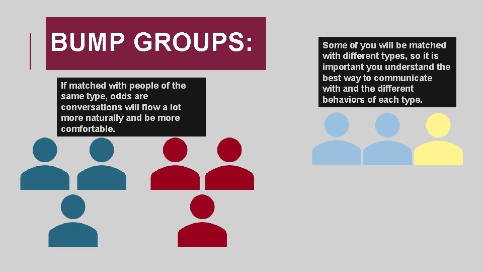 BUMP GROUPS: If matched with people of the same type, odds are conversations will