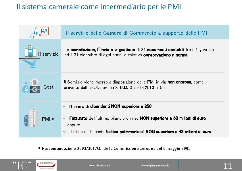 Il sistema camerale come intermediario per le PMI Il servizio delle Camere di Commercio