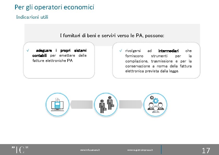 Per gli operatori economici Indicazioni utili I fornitori di beni e servizi verso le