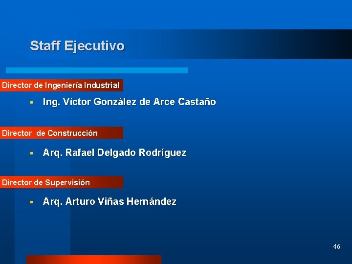 Staff Ejecutivo Director de Ingeniería Industrial § Ing. Víctor González de Arce Castaño Director