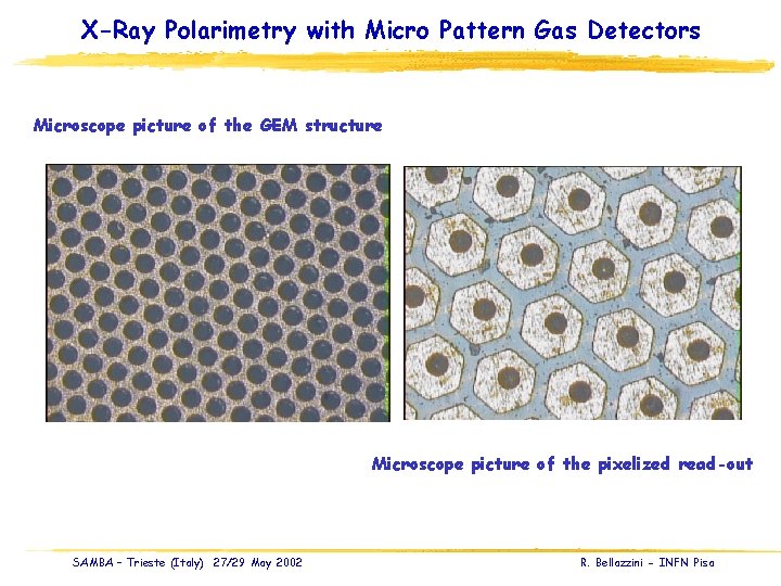 X-Ray Polarimetry with Micro Pattern Gas Detectors Microscope picture of the GEM structure Microscope