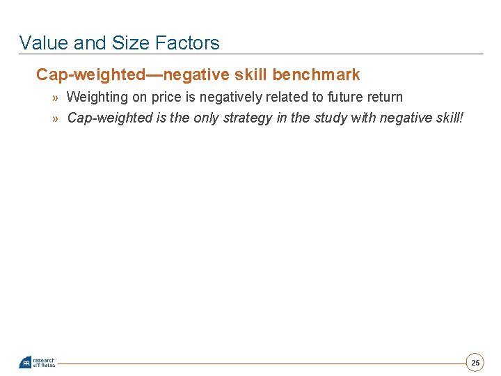Value and Size Factors Cap-weighted—negative skill benchmark » Weighting on price is negatively related