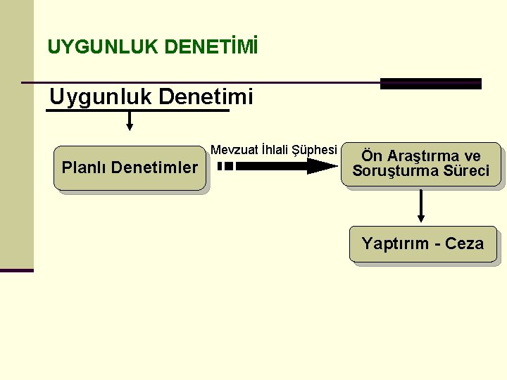 UYGUNLUK DENETİMİ Uygunluk Denetimi Mevzuat İhlali Şüphesi Planlı Denetimler Ön Araştırma ve Soruşturma Süreci