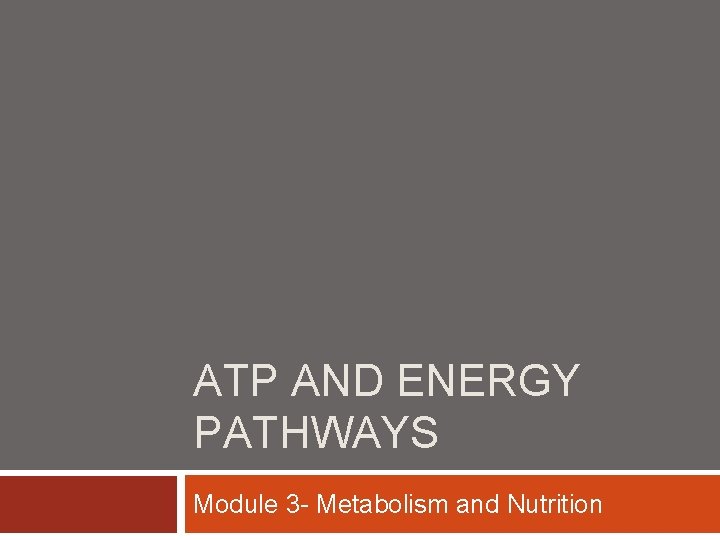 ATP AND ENERGY PATHWAYS Module 3 - Metabolism and Nutrition 