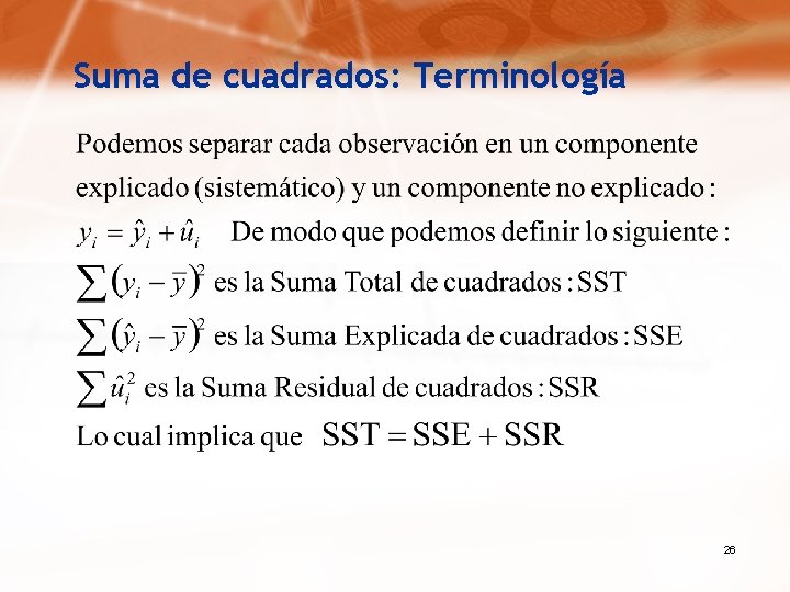 Suma de cuadrados: Terminología 26 