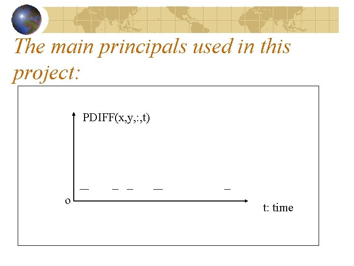 The main principals used in this project: PDIFF(x, y, : , t) o t: