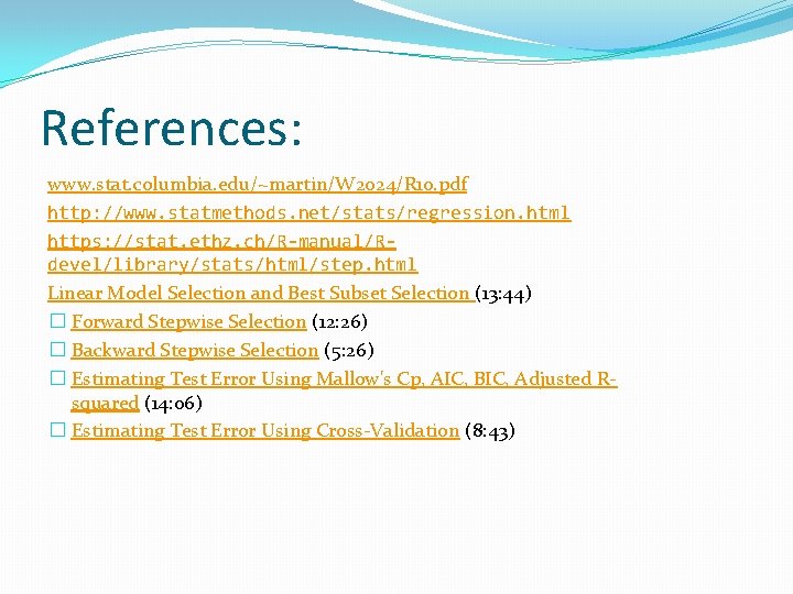 References: www. stat. columbia. edu/~martin/W 2024/R 10. pdf http: //www. statmethods. net/stats/regression. html https: