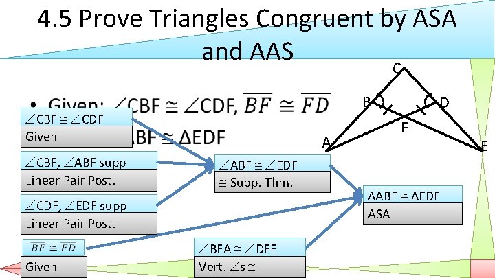 4. 5 Prove Triangles Congruent by ASA and AAS C • B CBF CDF