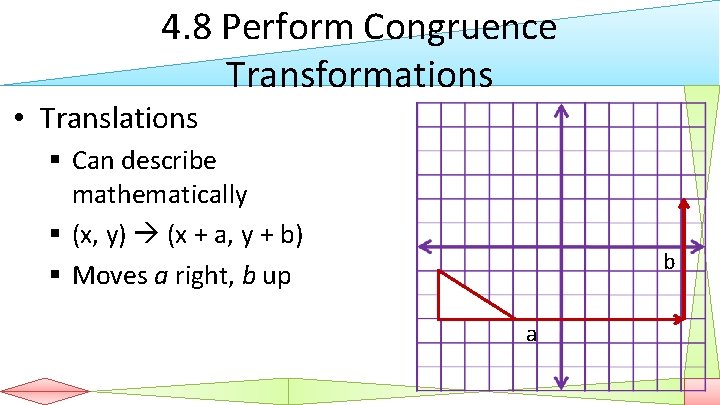 4. 8 Perform Congruence Transformations • Translations § Can describe mathematically § (x, y)