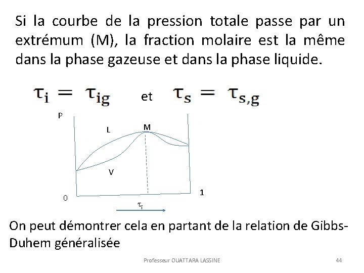  Si la courbe de la pression totale passe par un extrémum (M), la