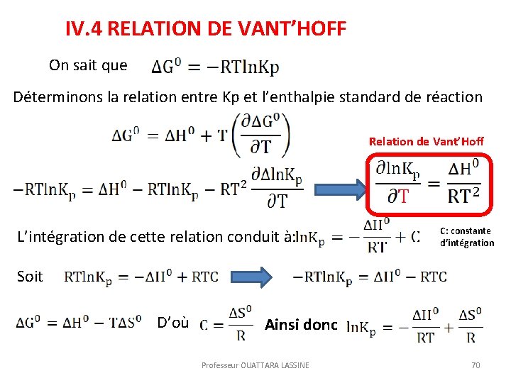 IV. 4 RELATION DE VANT’HOFF On sait que Déterminons la relation entre Kp et