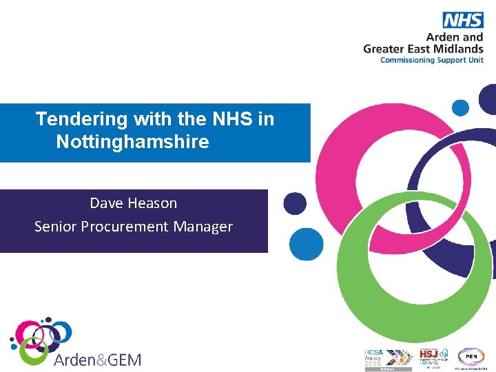 Tendering with the NHS in Nottinghamshire Dave Heason Senior Procurement Manager 