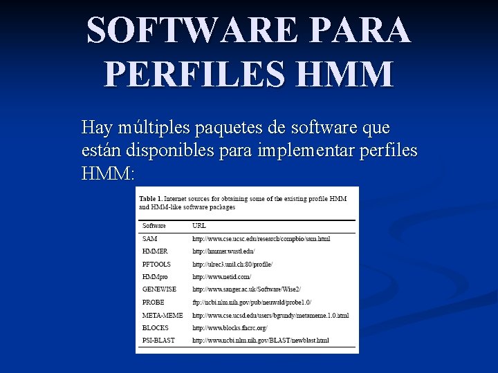 SOFTWARE PARA PERFILES HMM Hay múltiples paquetes de software que están disponibles para implementar