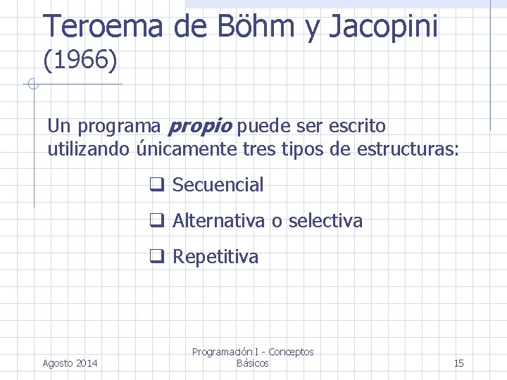 Teroema de Böhm y Jacopini (1966) Un programa propio puede ser escrito utilizando únicamente