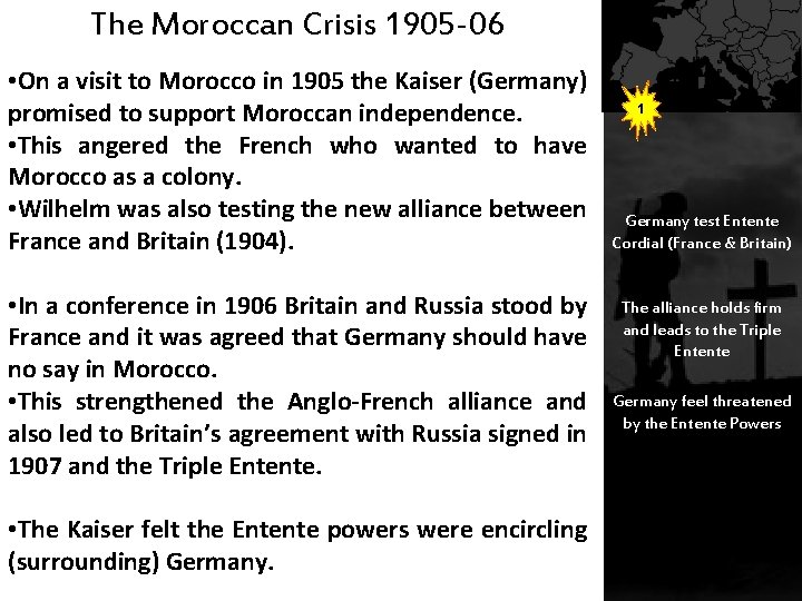 The Moroccan Crisis 1905 -06 • On a visit to Morocco in 1905 the