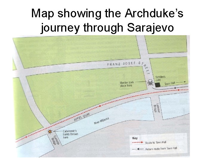 Map showing the Archduke’s journey through Sarajevo 