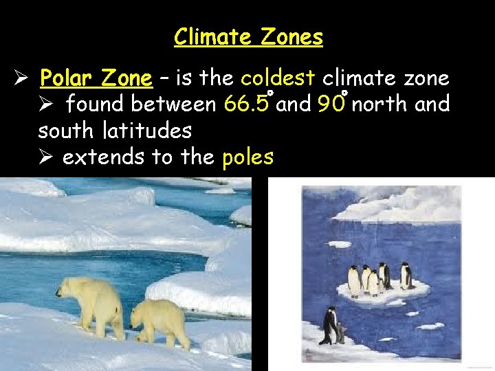 Climate Zones Ø Polar Zone – is the coldest climate zone Ø found between