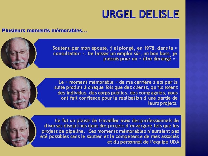 URGEL DELISLE Plusieurs moments mémorables… Soutenu par mon épouse, j’ai plongé, en 1978, dans